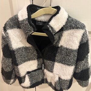 Little Bipsy Monochrome Checkered Sherpa Quarter Zip Jacket